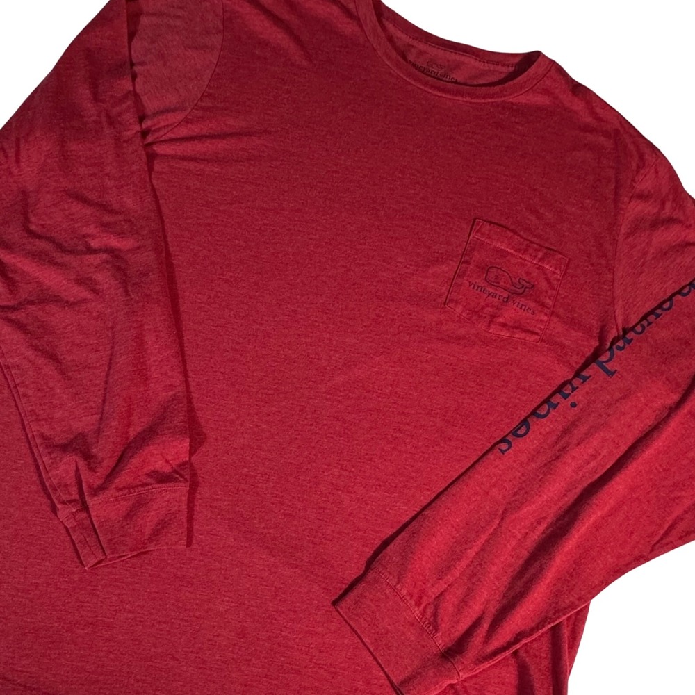 Vineyard Vines Pocket T-Shirt Mens XL Red Long Sleeve Whale Graphic Logo